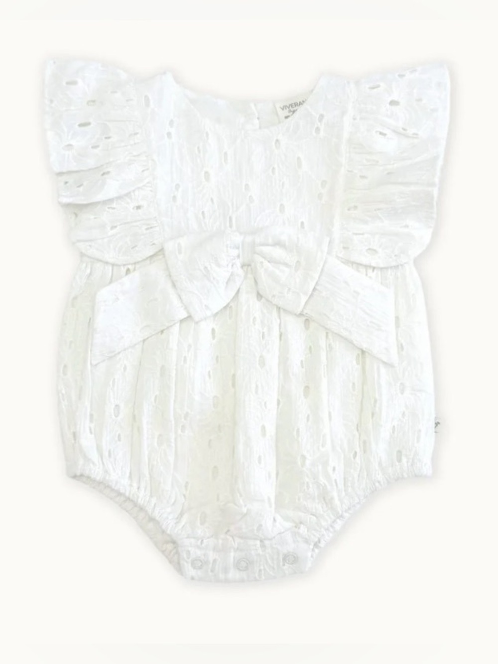Luna Schiffli Floral Ruffle & Bow Baby Girl Romper (Organic) (Size: 12-18M)